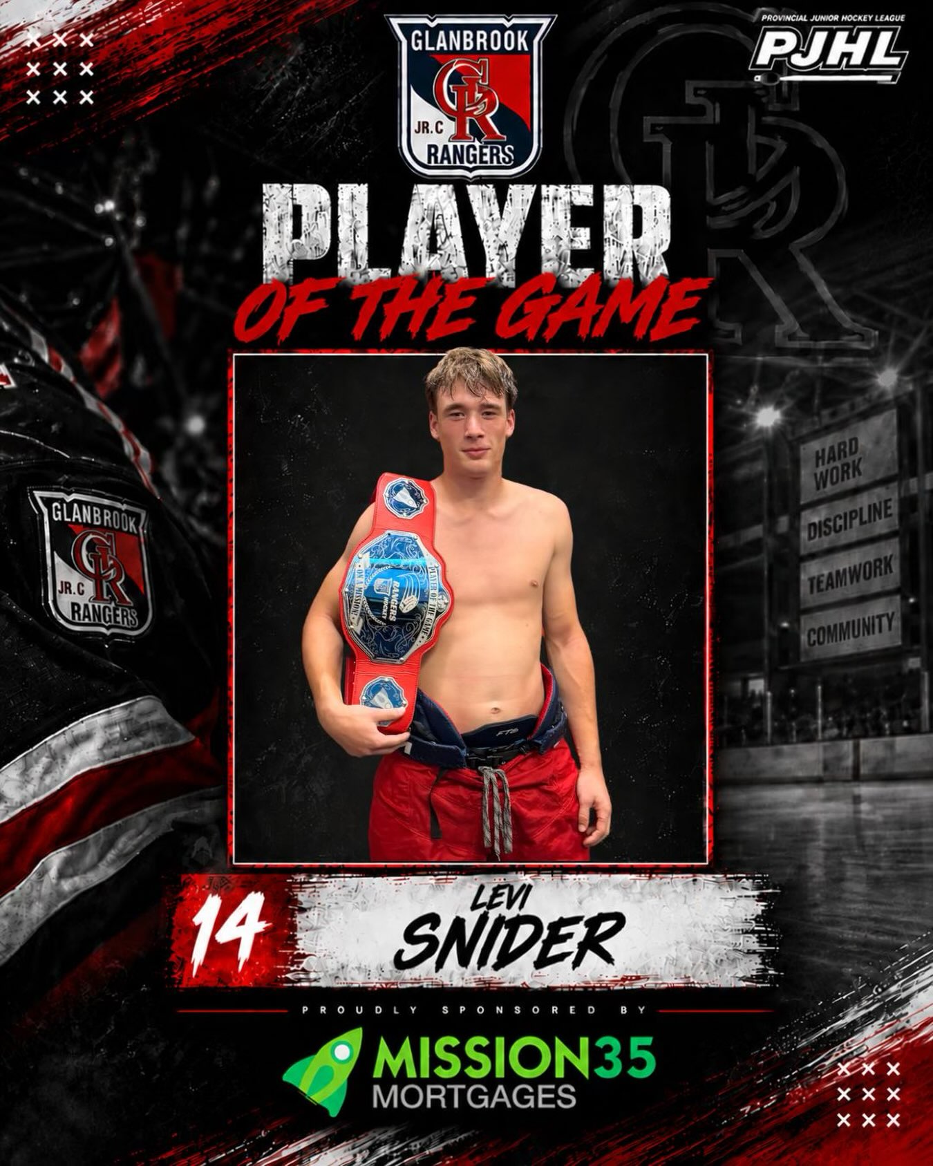 PLAYER OF THE GAME: LEVI SNIDER

A night of firsts for the rookie! Last night, Snider tallied his first career PJHL goal in his first regular season game and earned the Player of the Game belt to top it off.

Not a bad way to start the season. #14 is just getting started.

Proudly sponsored by Mission 35 Mortgages.