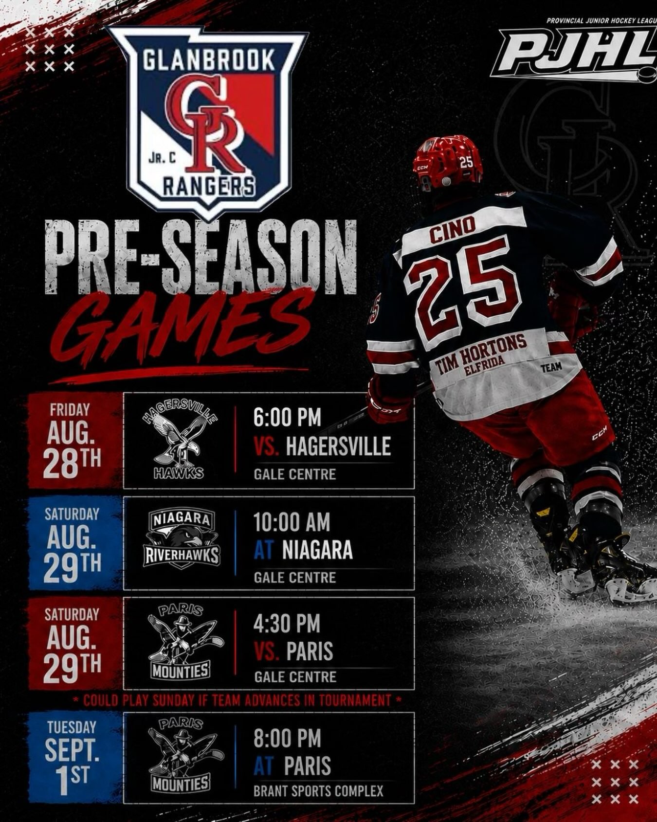The road to the regular season starts now. Pre-season action is officially underway for your Glanbrook Rangers! 🏒🔴🔵