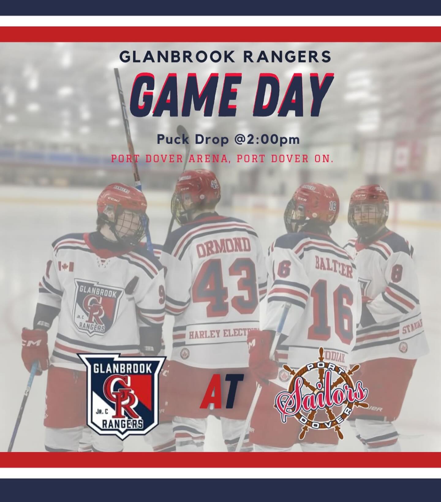 IT’S GAME DAY!! Second last game of the year and the boys are headed on the road. Today’s matchup: Port Dover Sailors. The boys are looking to finish the week off strong after a couple tough games. Take the trip down the road to cheer on the boys! GOOO RANGERS!!